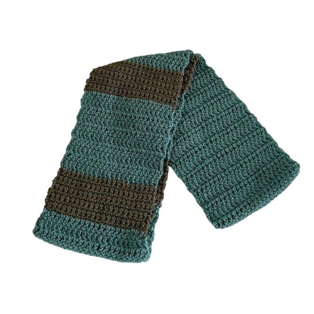 Handmade Crochet Infinity Teal and Olive Green Stripe Scarf